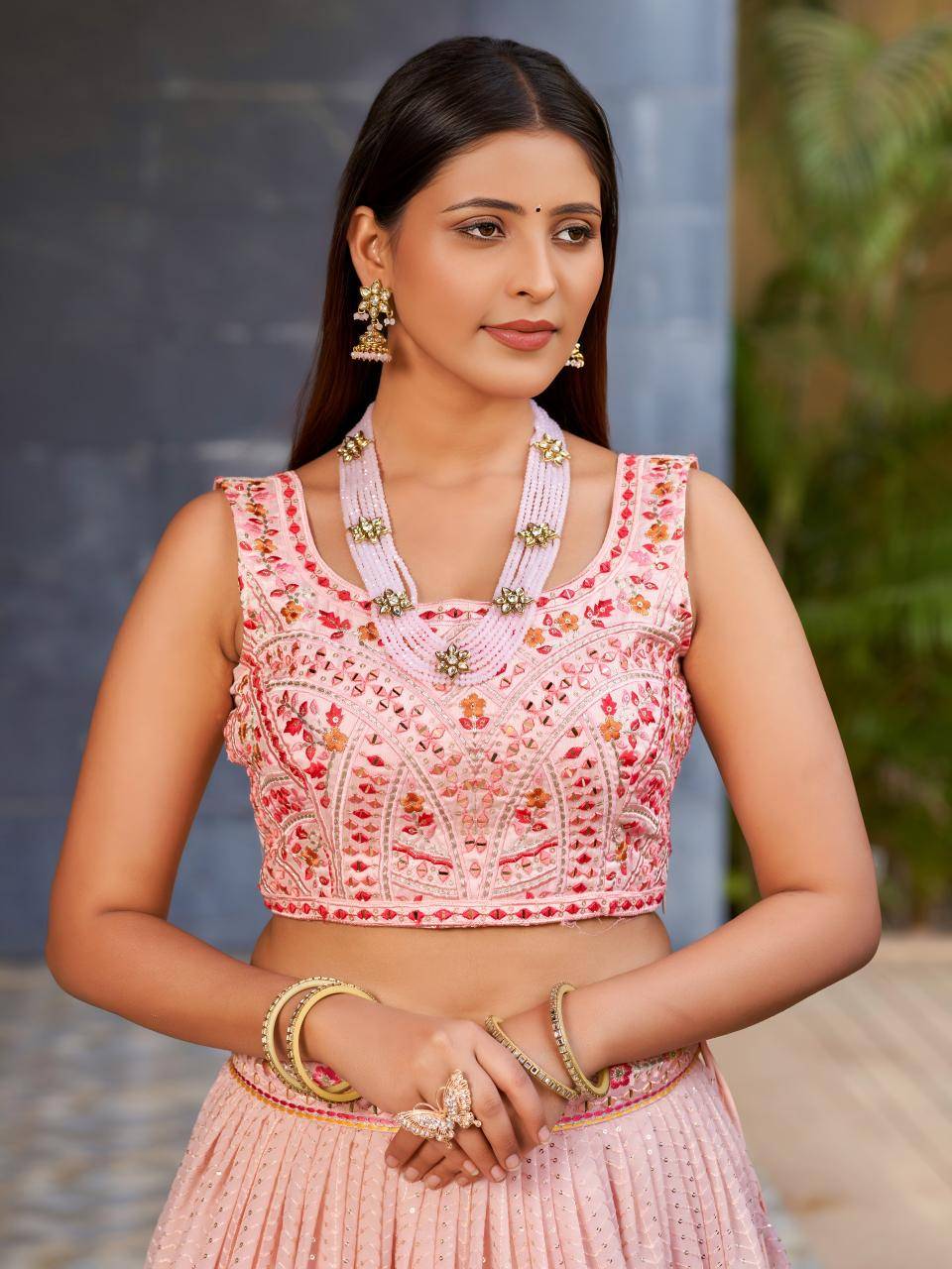 Golden Palm -08 Georgette Pink Wholesale lehenga choli manufacturers