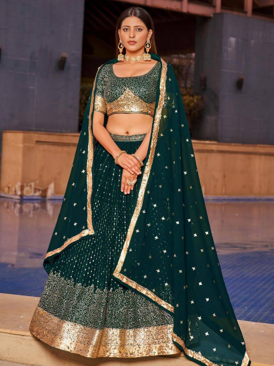 Golden Palm -08 Georgette Green Wholesale lehenga market in Maharashtra