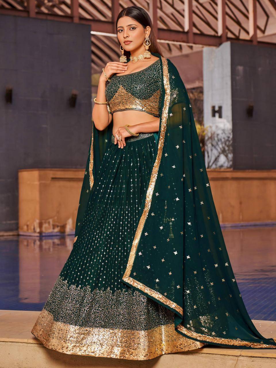 Golden Palm -08 Georgette Green Wholesale lehenga market in Maharashtra
