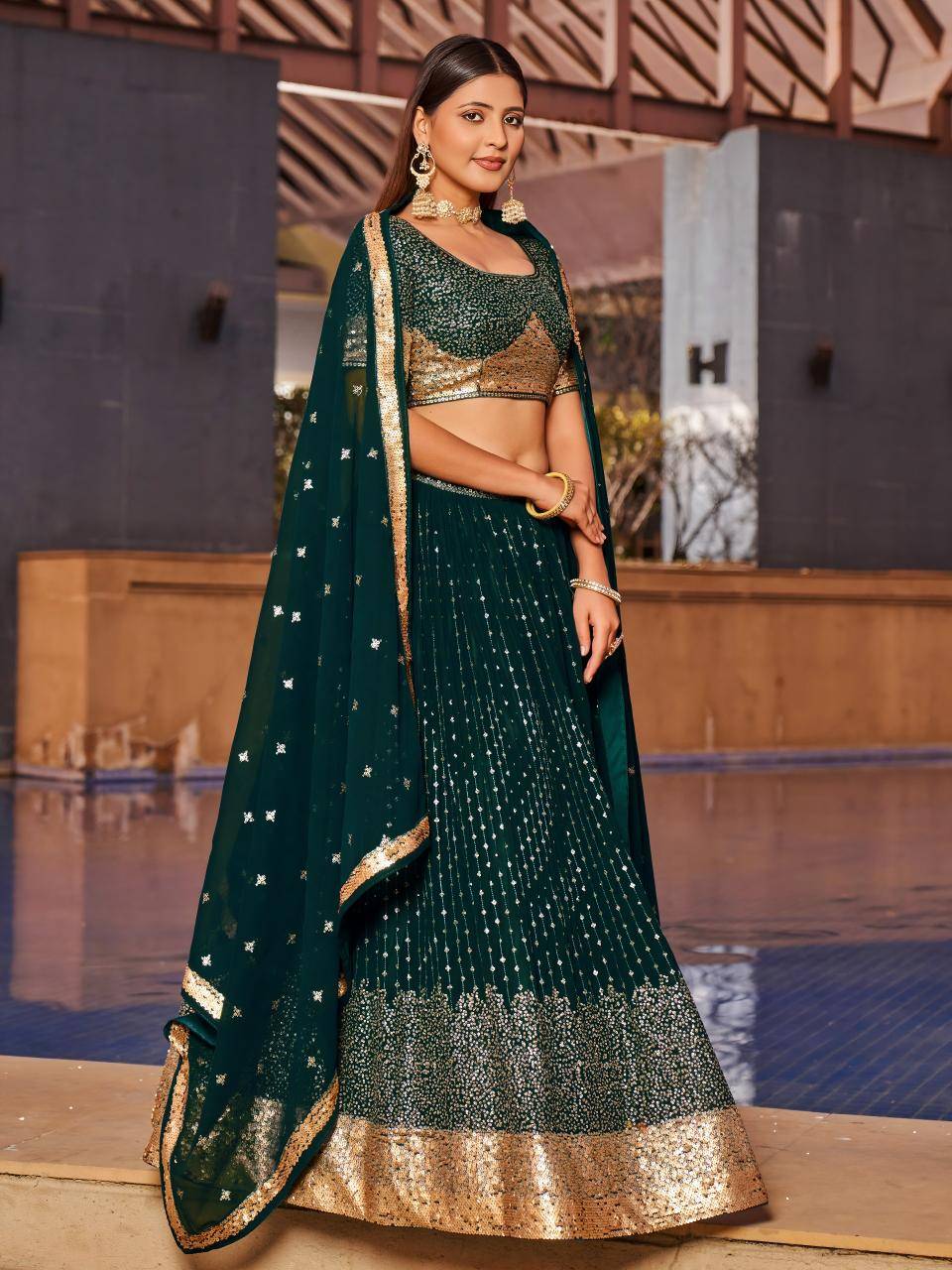 Golden Palm -08 Georgette Green Wholesale lehenga market in Maharashtra