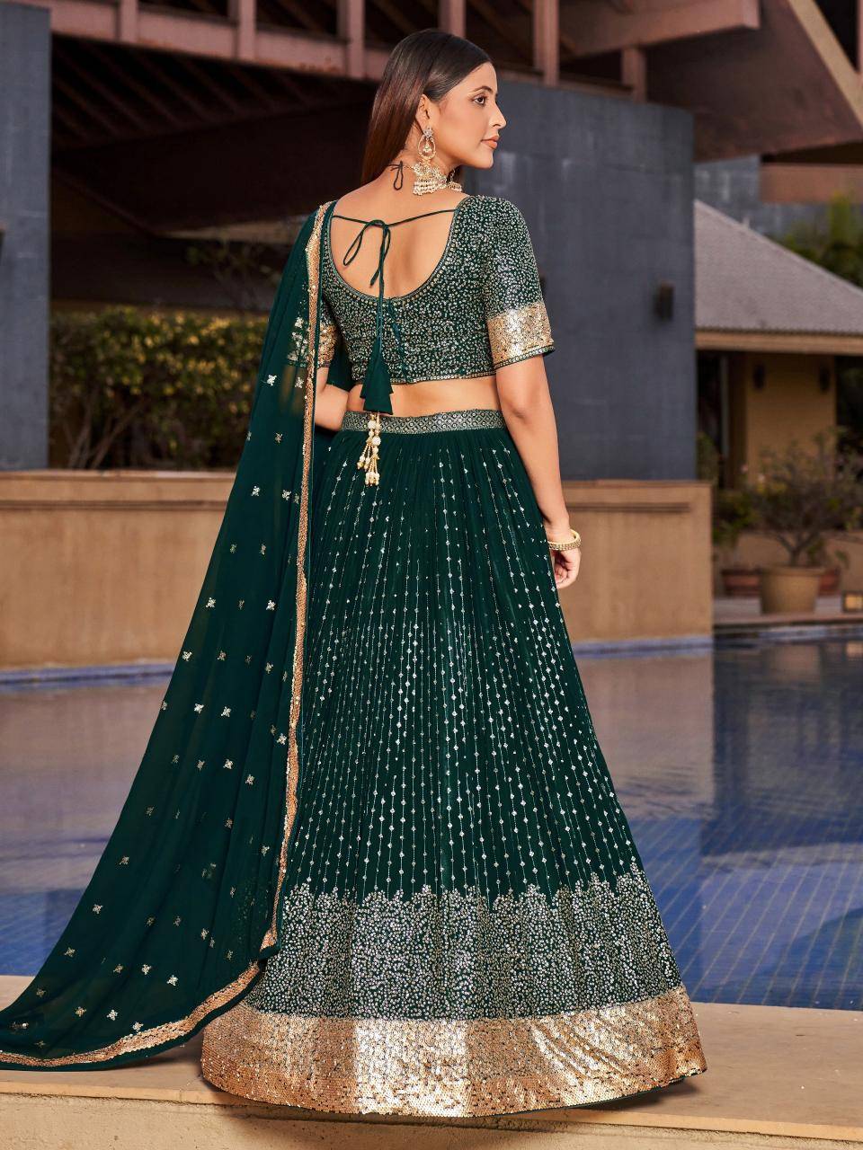 Golden Palm -08 Georgette Green Wholesale lehenga market in Maharashtra