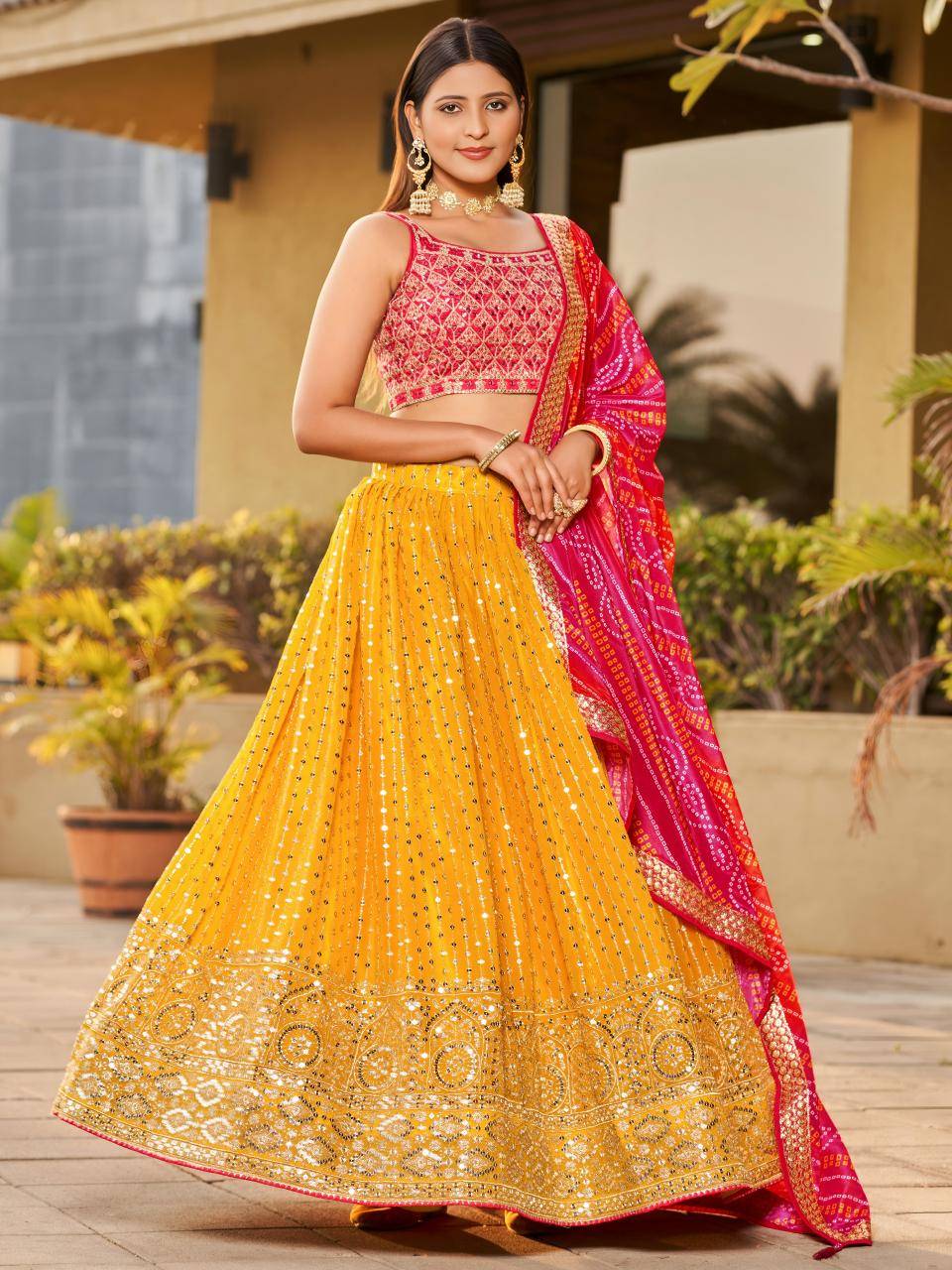 Golden Palm -08 Georgette Yellow Wholesale lehenga choli shops in Pune