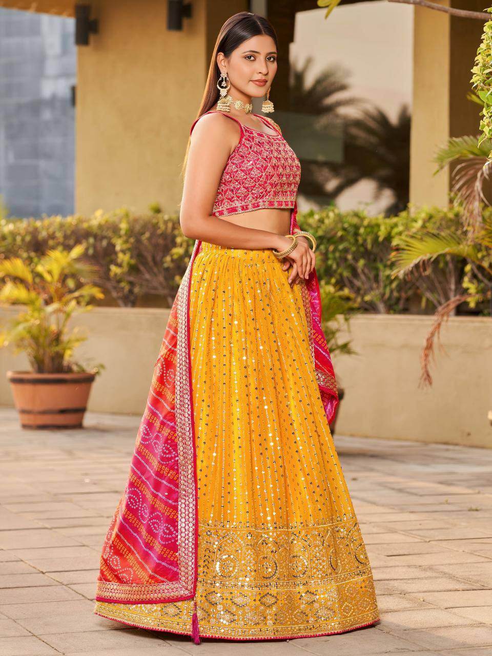 Golden Palm -08 Georgette Yellow Wholesale lehenga choli shops in Pune
