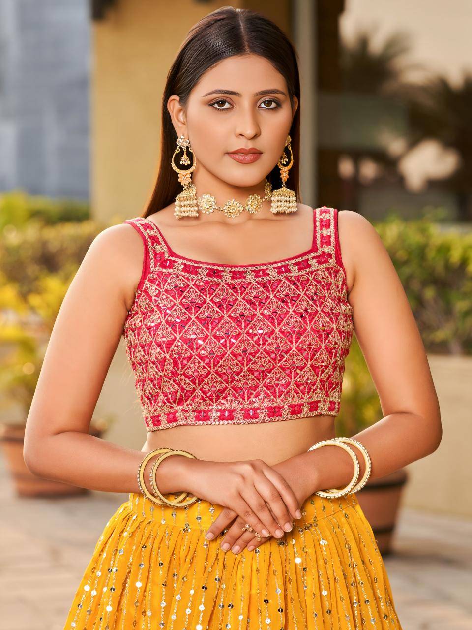Golden Palm -08 Georgette Yellow Wholesale lehenga choli shops in Pune