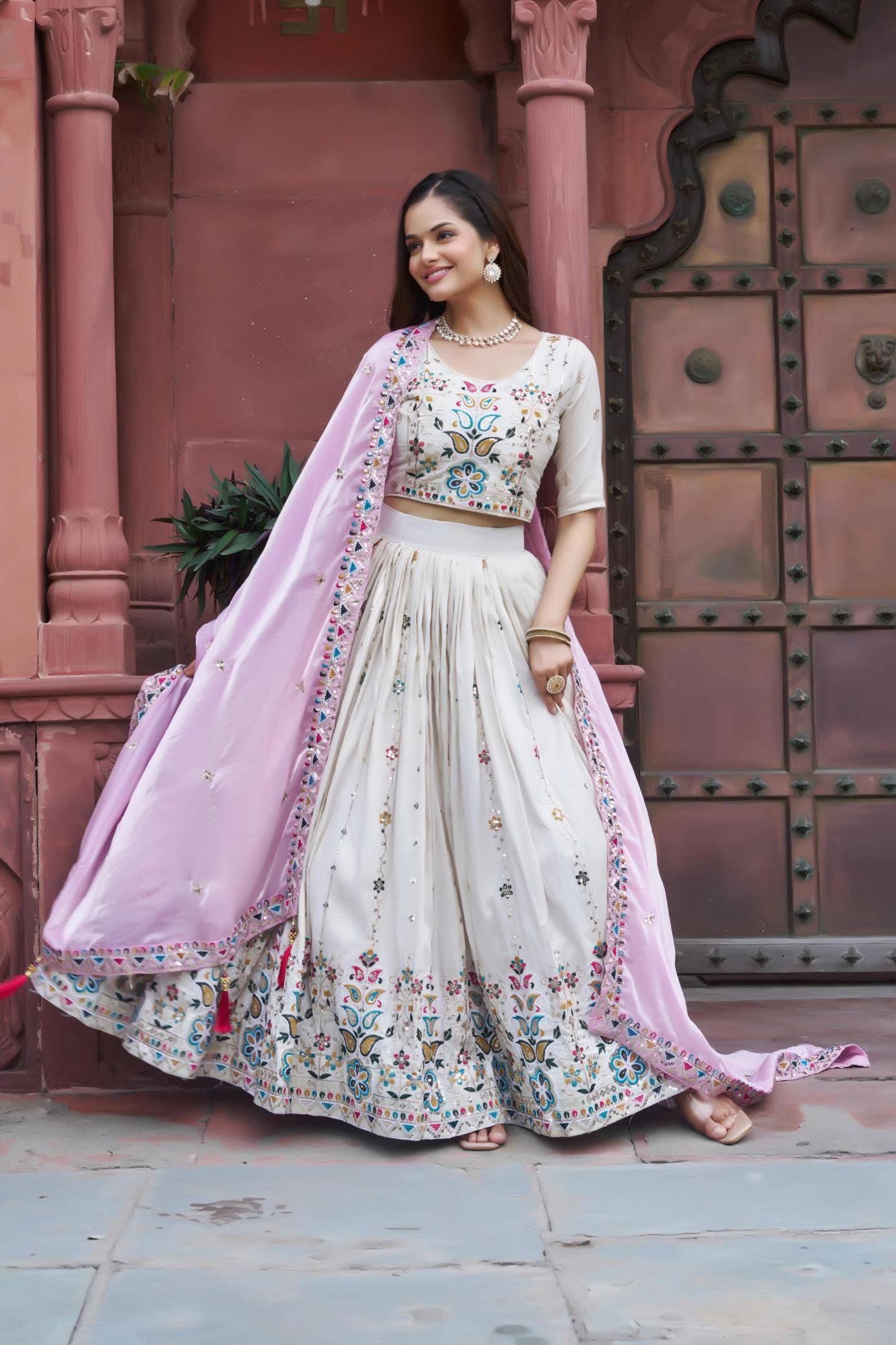 Ram-144 Tissue silk Pink Bulk lehenga choli for retailers