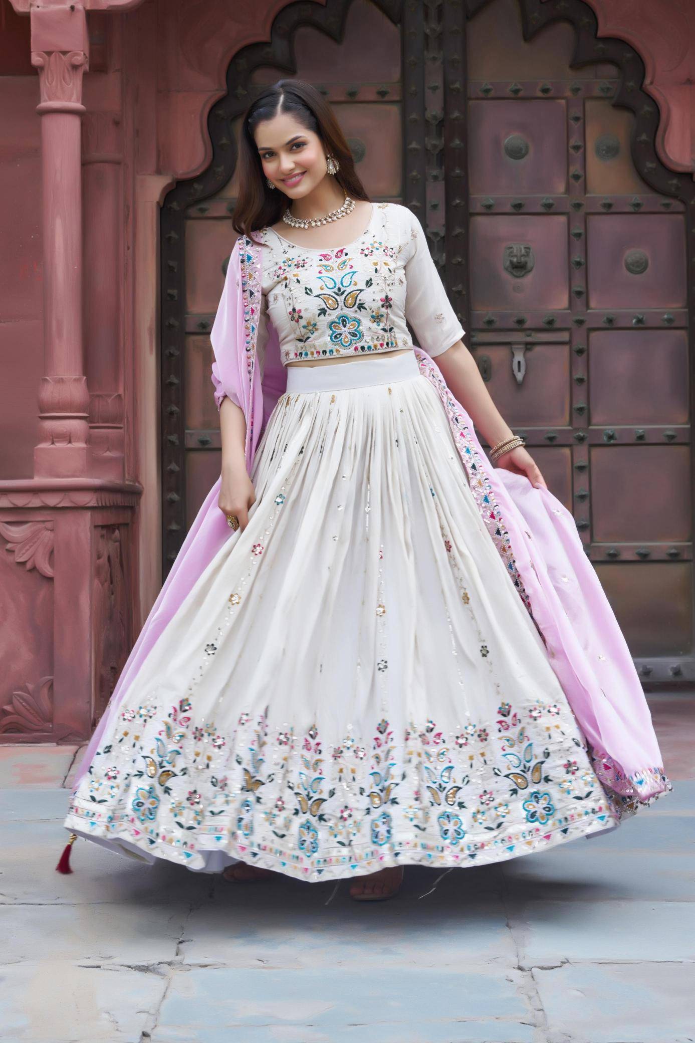 Ram-144 Tissue silk Pink Bulk lehenga choli for retailers