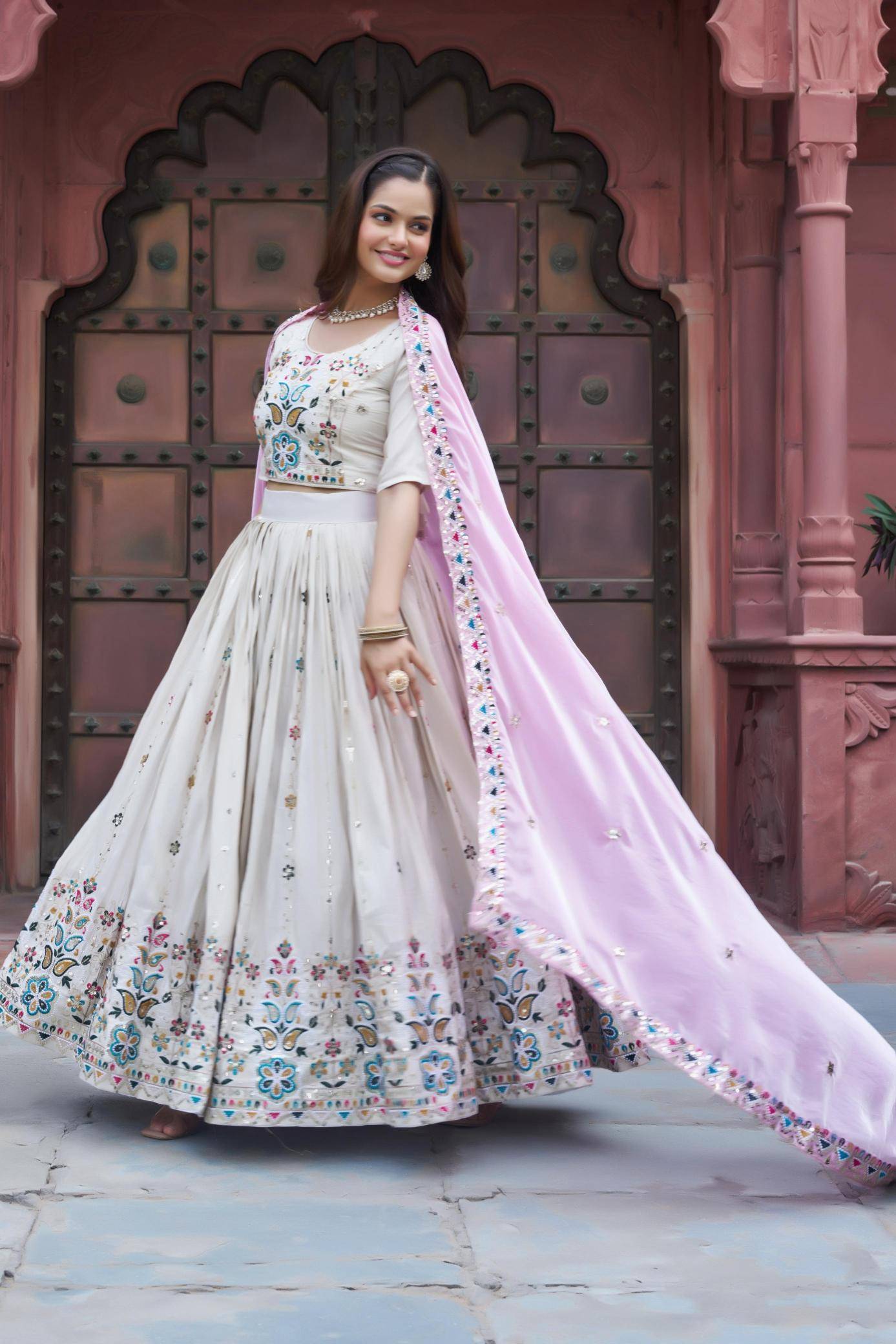 Ram-144 Tissue silk Pink Bulk lehenga choli for retailers