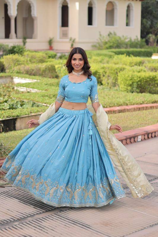 Premium Designer Sequins Crush Sky Blue Traditional Lehegha Choli in Mumbai