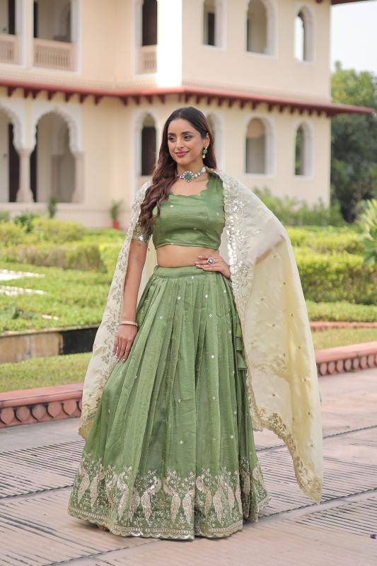 Premium Designer Sequins Green Crush Lehegha Choli Suppliers in Mumbai