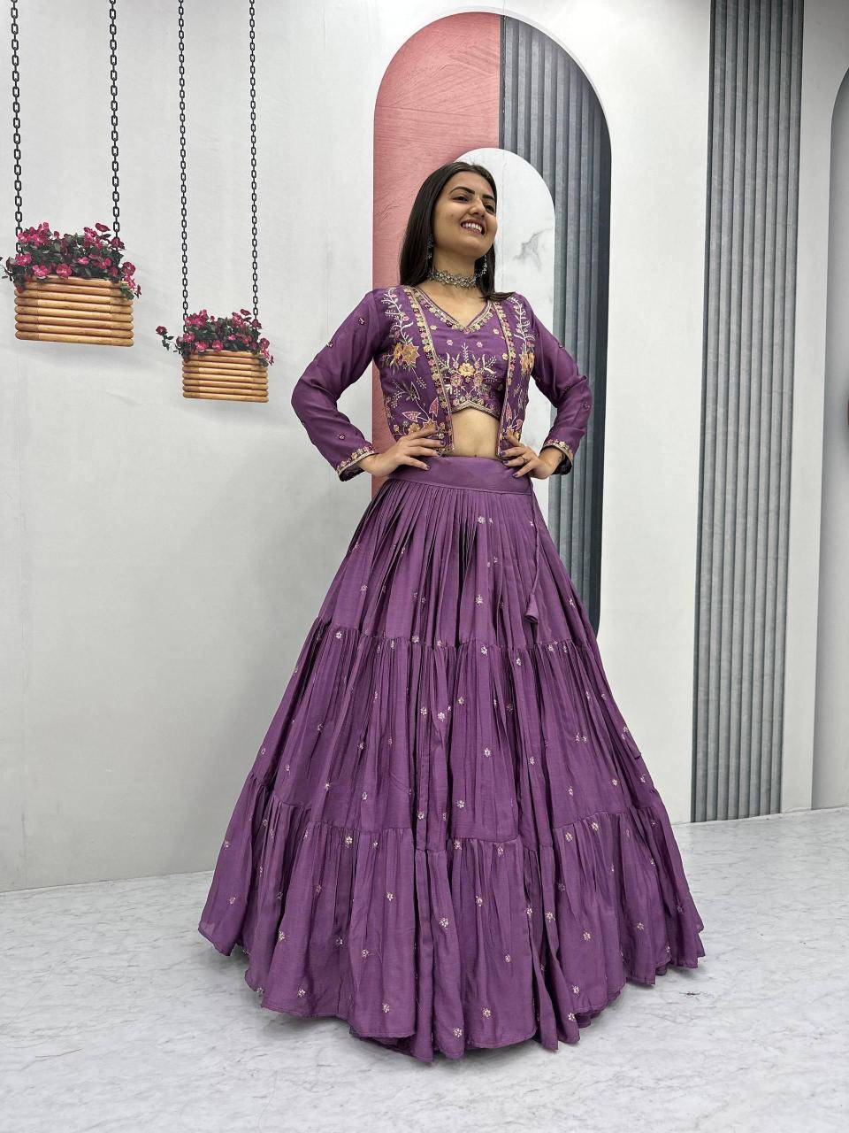 Big Flair 9 Pc-538 Chinon Purple Latest Lehegha Choli Collection in Mumbai