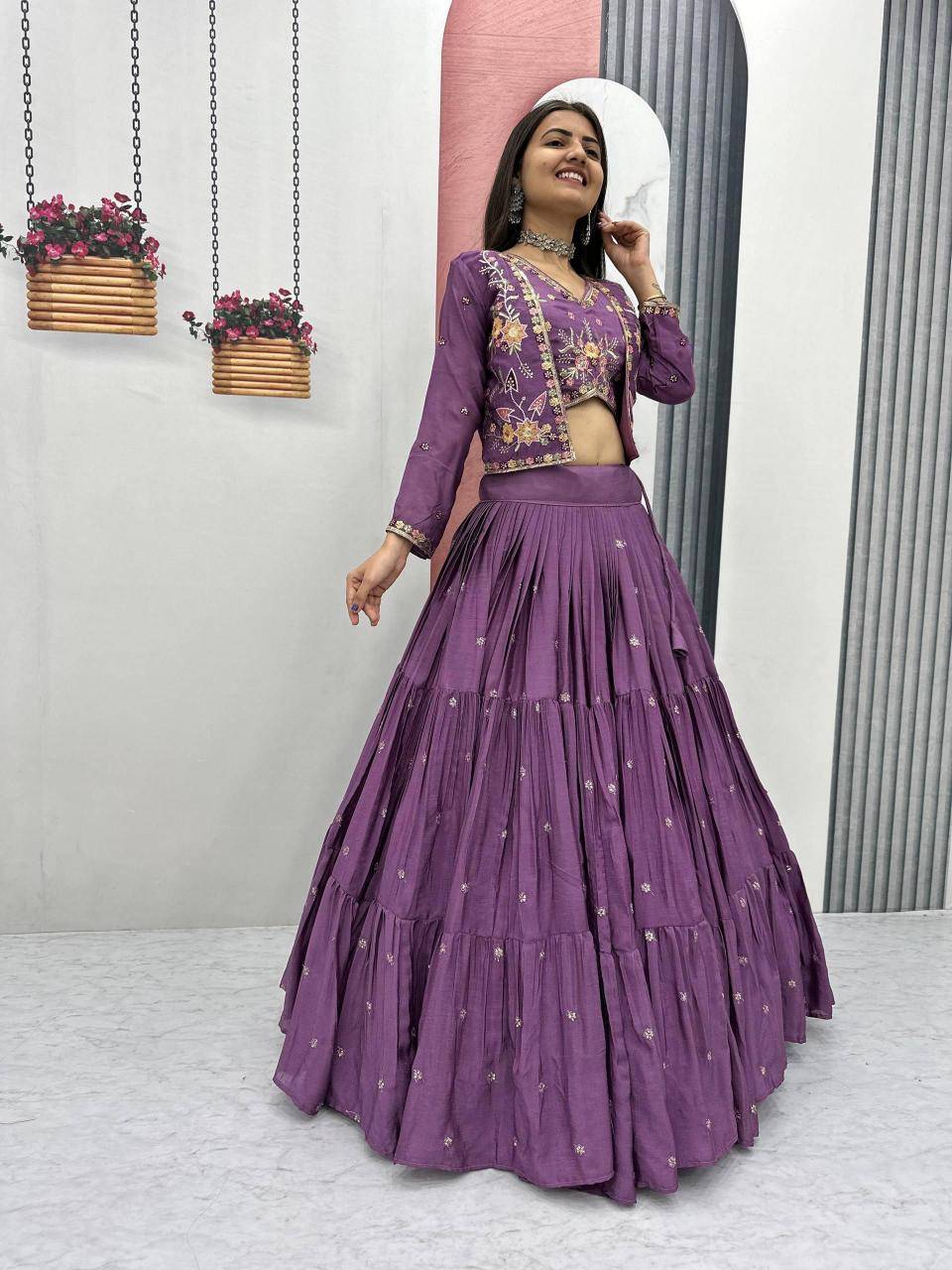 Big Flair 9 Pc-538 Chinon Purple Latest Lehegha Choli Collection in Mumbai