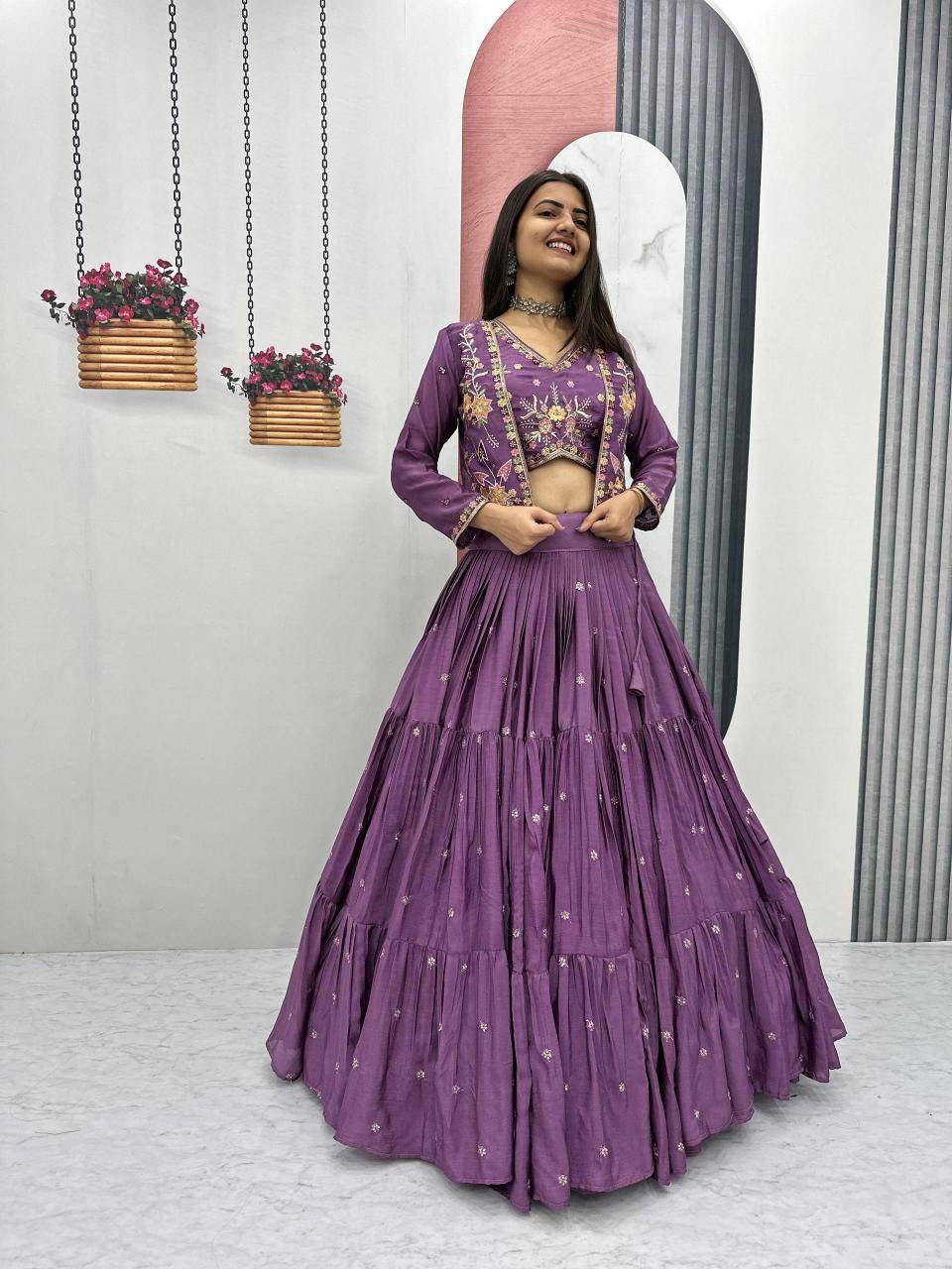 Big Flair 9 Pc-538 Chinon Purple Latest Lehegha Choli Collection in Mumbai