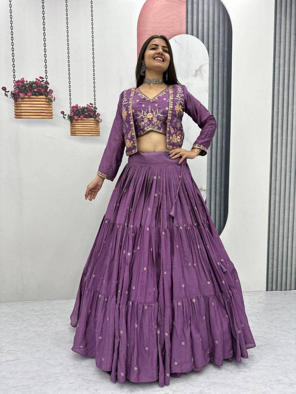 Big Flair 9 Pc-538 Chinon Purple Latest Lehegha Choli Collection in Mumbai