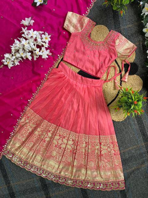 Pongal Panch Silk Pink Traditional lehenga for children