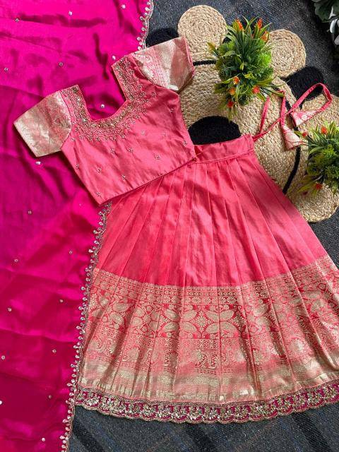 Pongal Panch Silk Pink Traditional lehenga for children