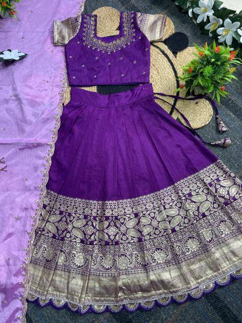 Pongal Panch Purple Silk Bollywood style kids lehenga