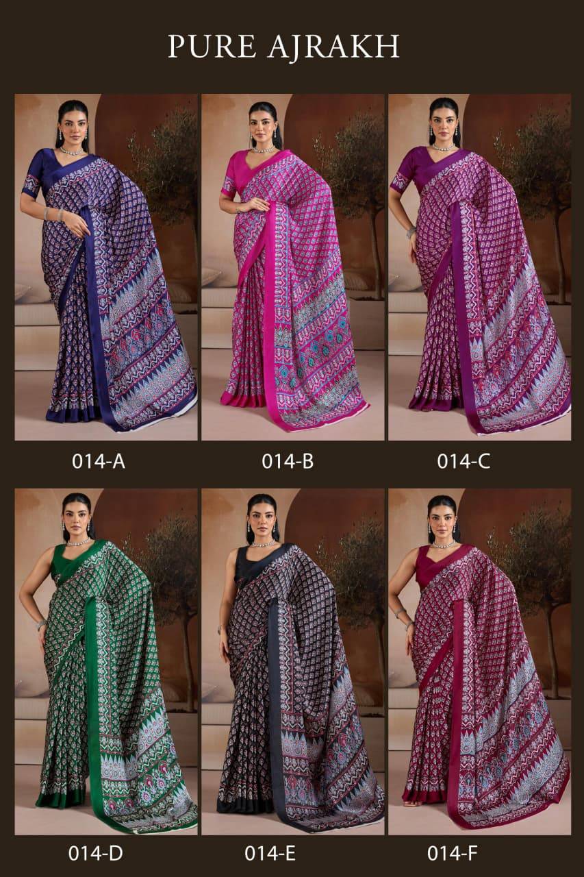 Pure Ajrakh 014 A To F Designer sarees at wholesale prices