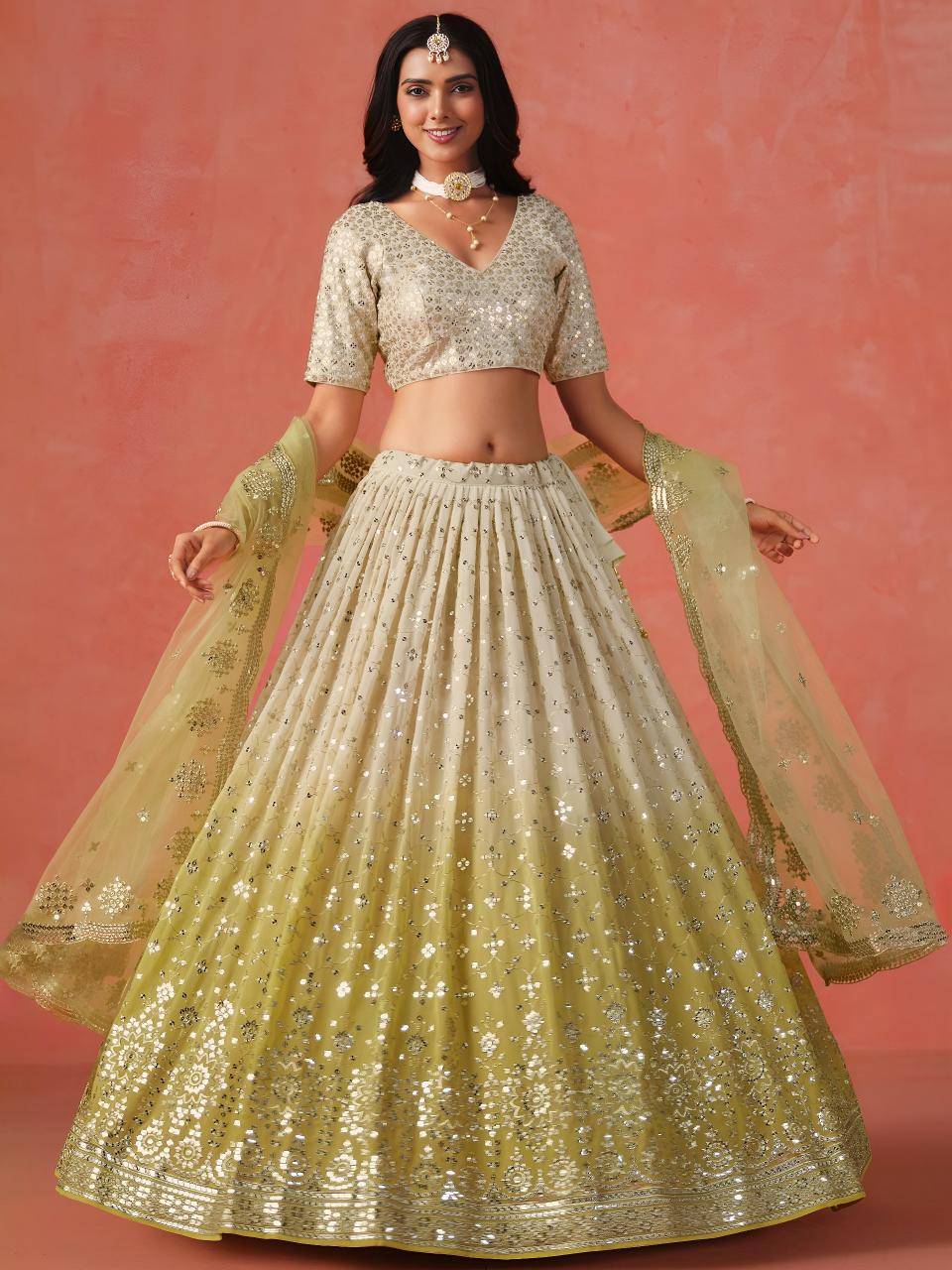 OMBRE Georgette YELLOW Bridal Lehengha choli wholesale market in Gujarat