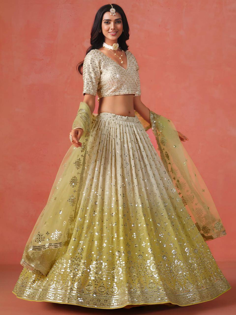 OMBRE Georgette YELLOW Bridal Lehengha choli wholesale market in Gujarat