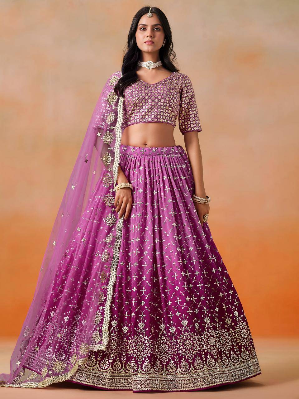 OMBRE Georgette Rani Pink Wholesale Lehengha choli warehouse in Ankleshwar