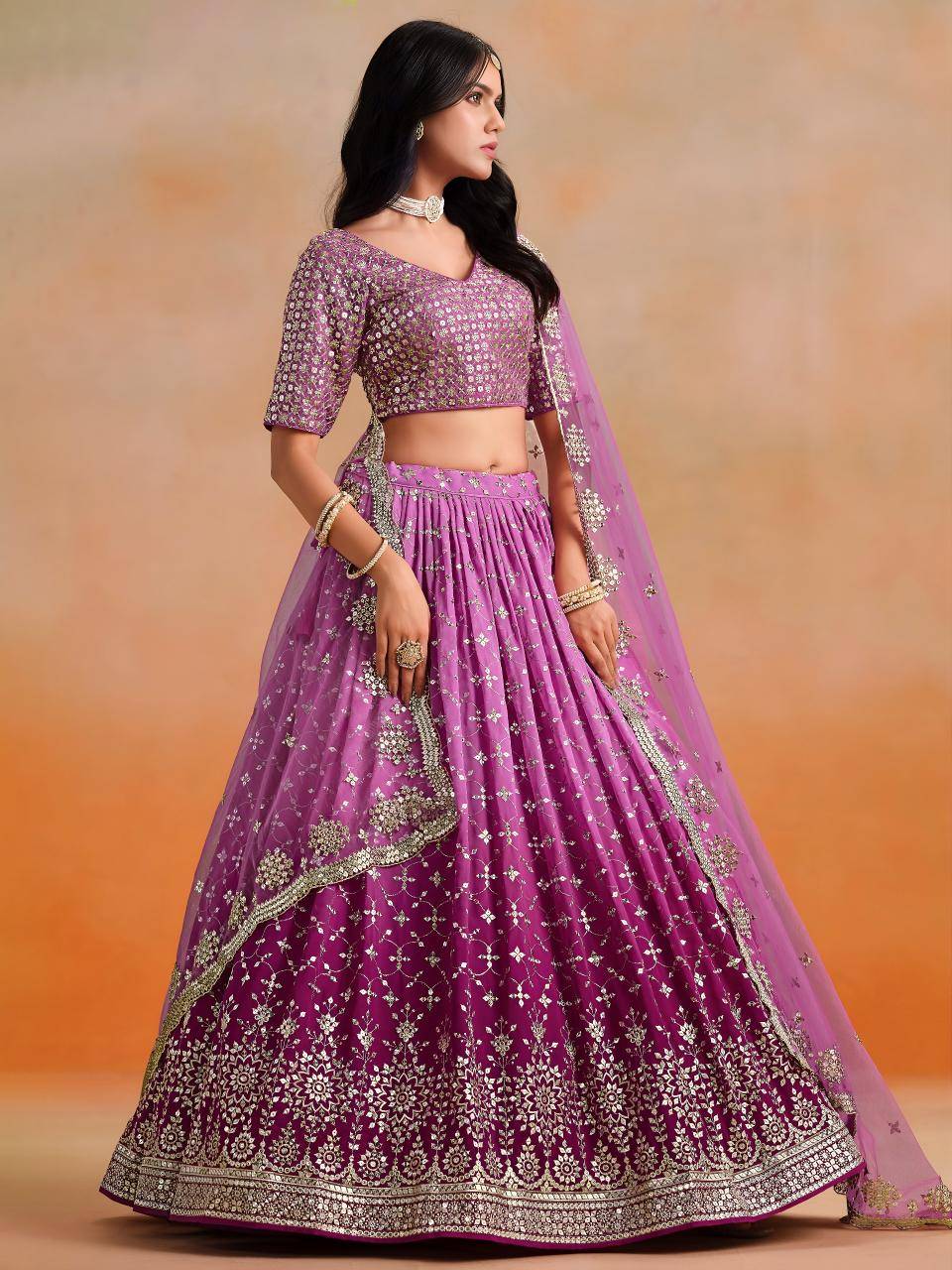 OMBRE Georgette Rani Pink Wholesale Lehengha choli warehouse in Ankleshwar