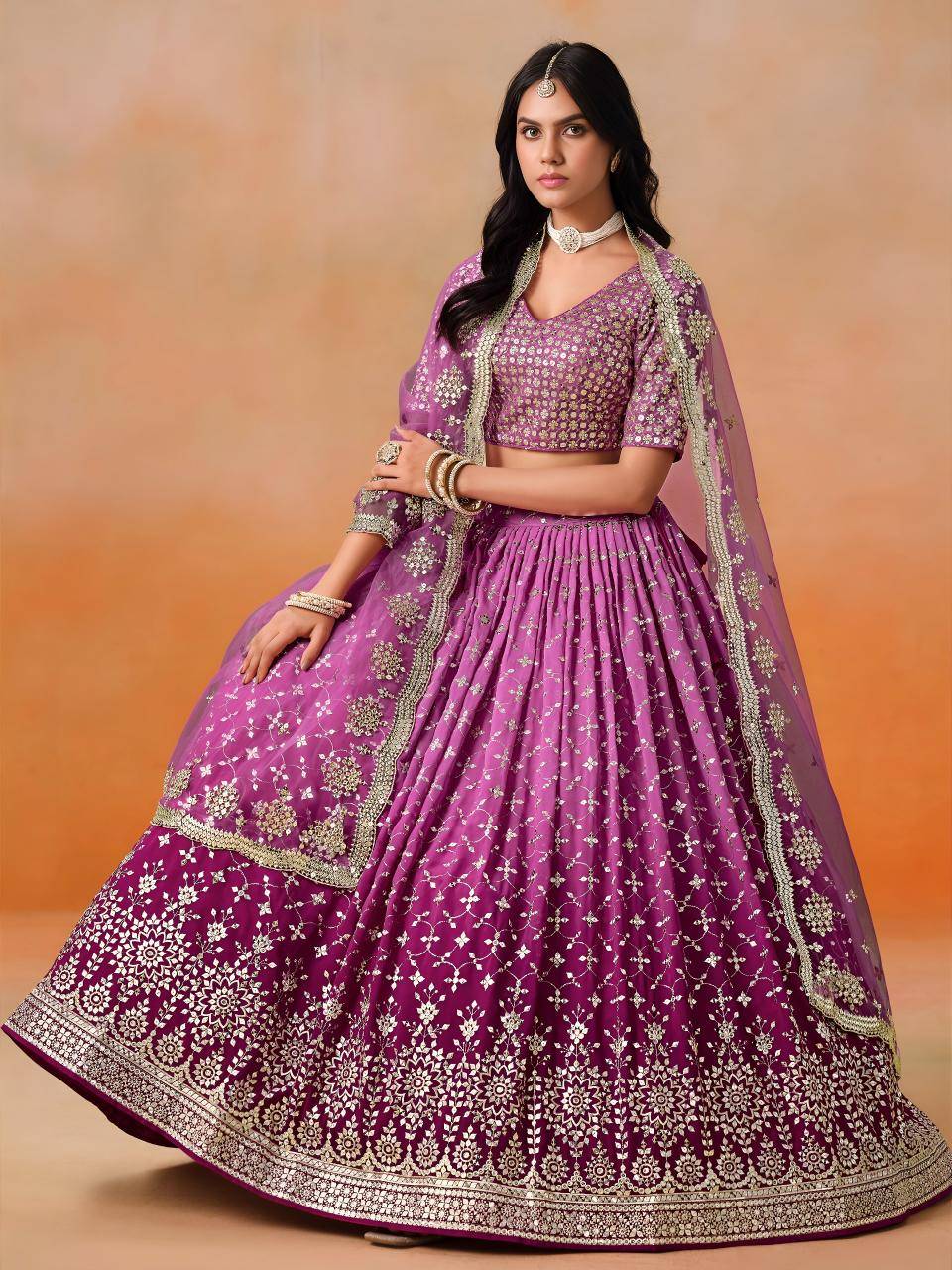 OMBRE Georgette Rani Pink Wholesale Lehengha choli warehouse in Ankleshwar