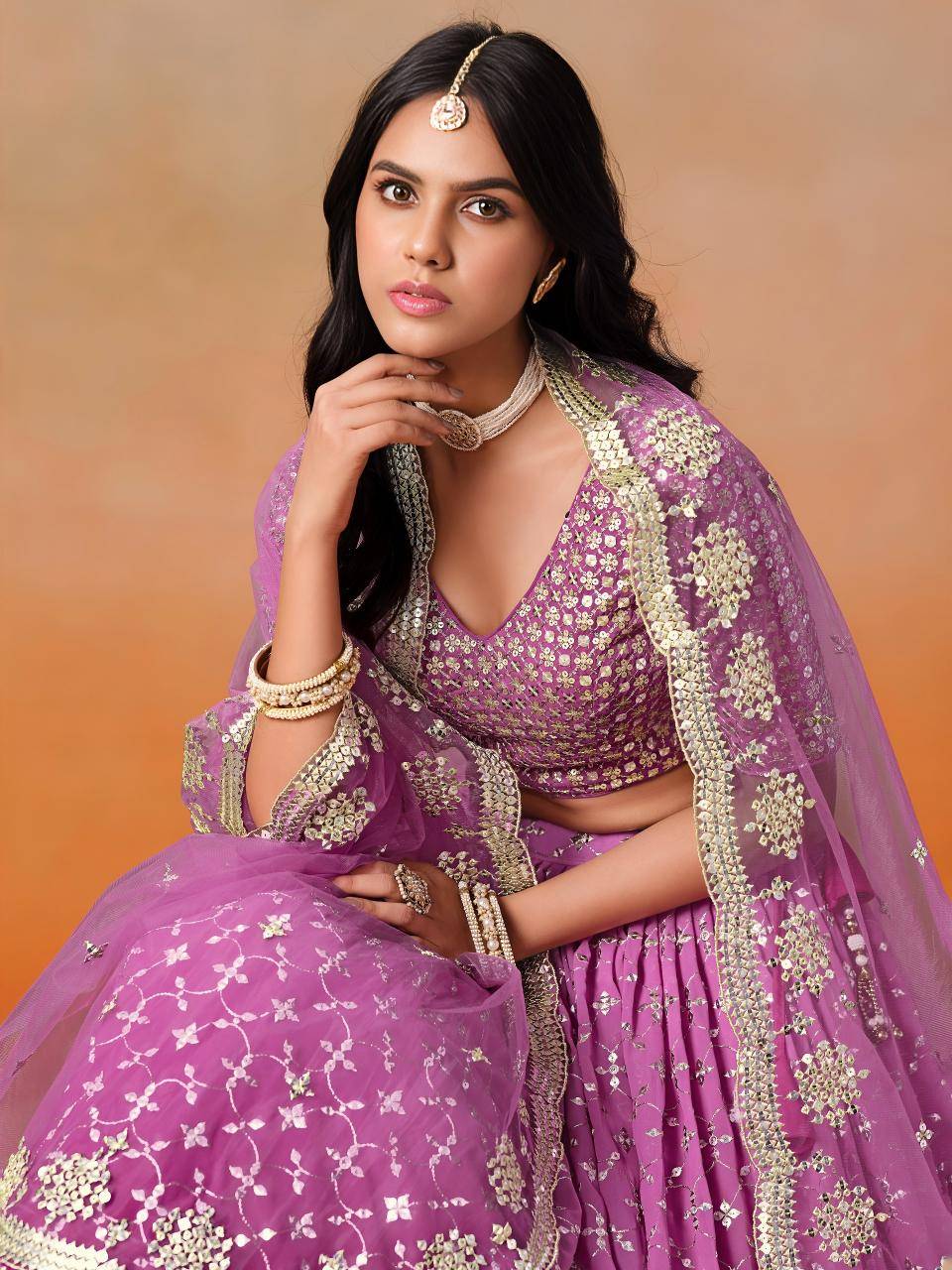 OMBRE Georgette Rani Pink Wholesale Lehengha choli warehouse in Ankleshwar