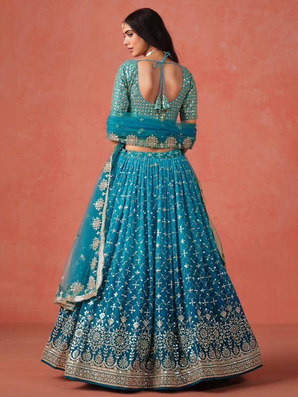 OMBRE Georgette Rama Blue Traditional Lehengha choli wholesale in Gujarat