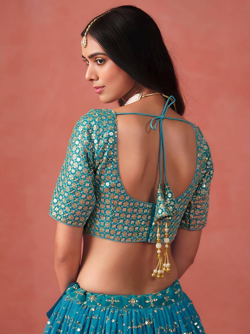 OMBRE Georgette Rama Blue Traditional Lehengha choli wholesale in Gujarat