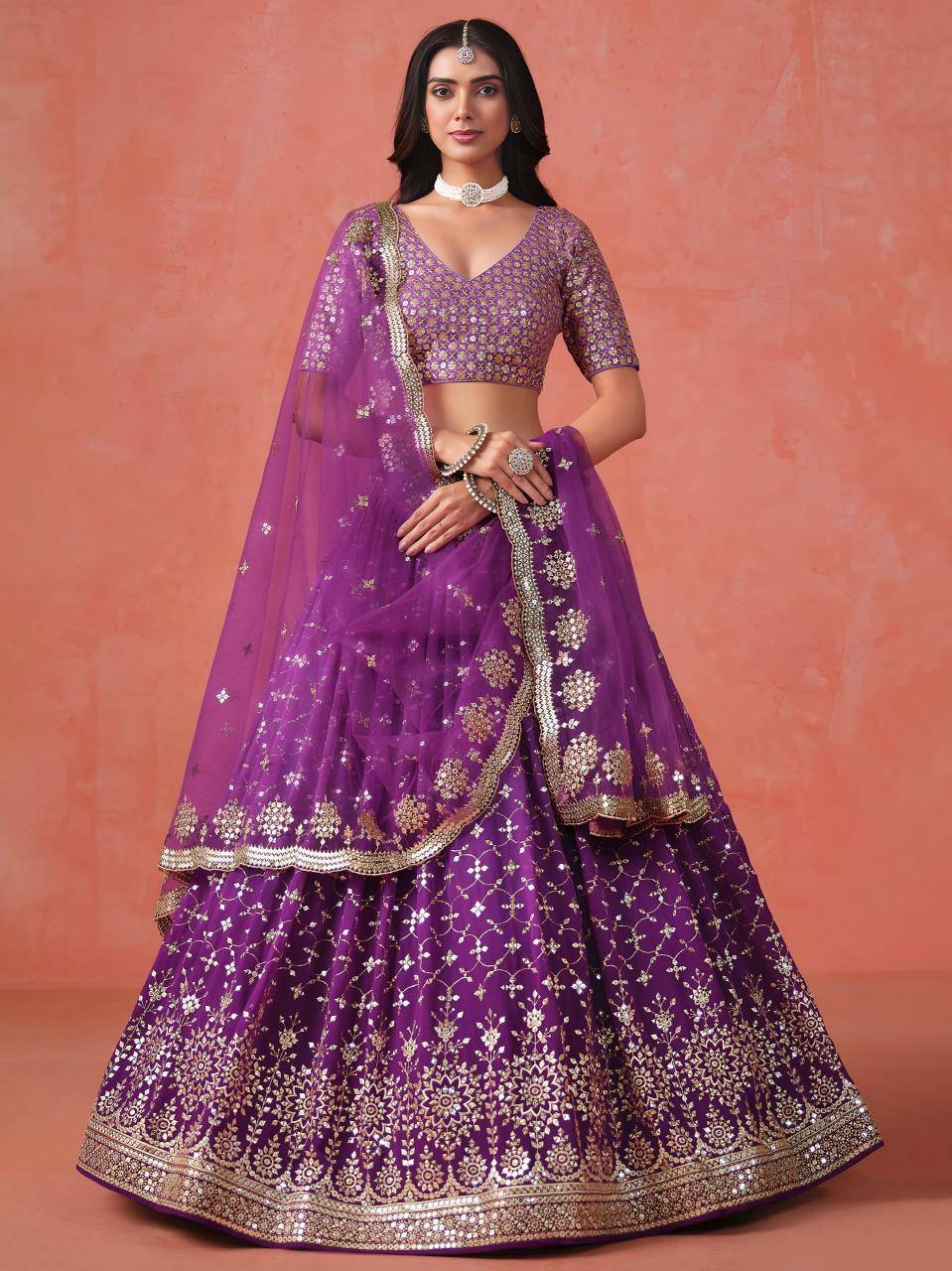 OMBRE Georgette Purple Cheap Lehengha choli wholesale in Gujarat
