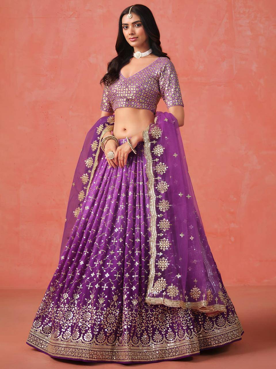 OMBRE Georgette Purple Cheap Lehengha choli wholesale in Gujarat