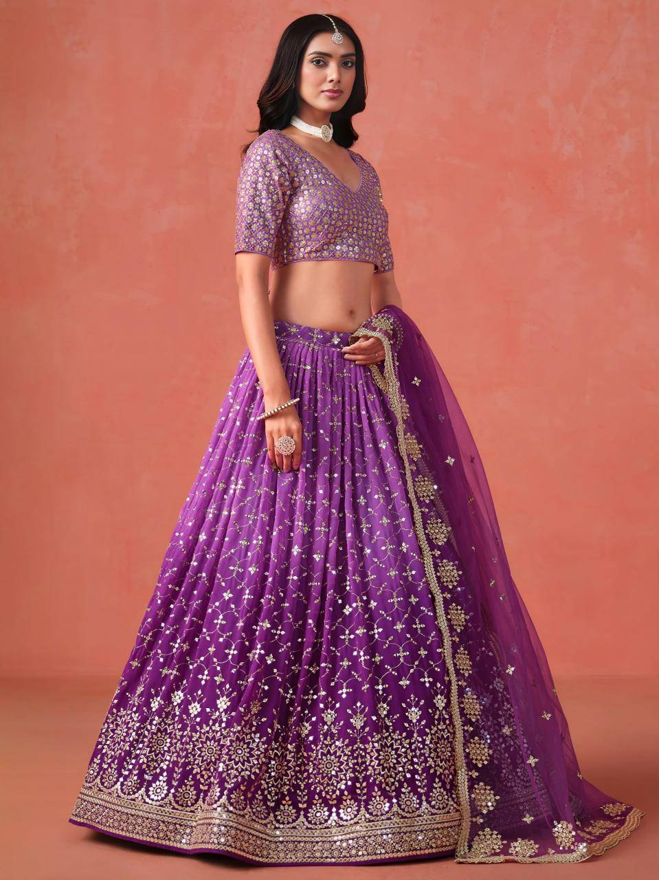 OMBRE Georgette Purple Cheap Lehengha choli wholesale in Gujarat