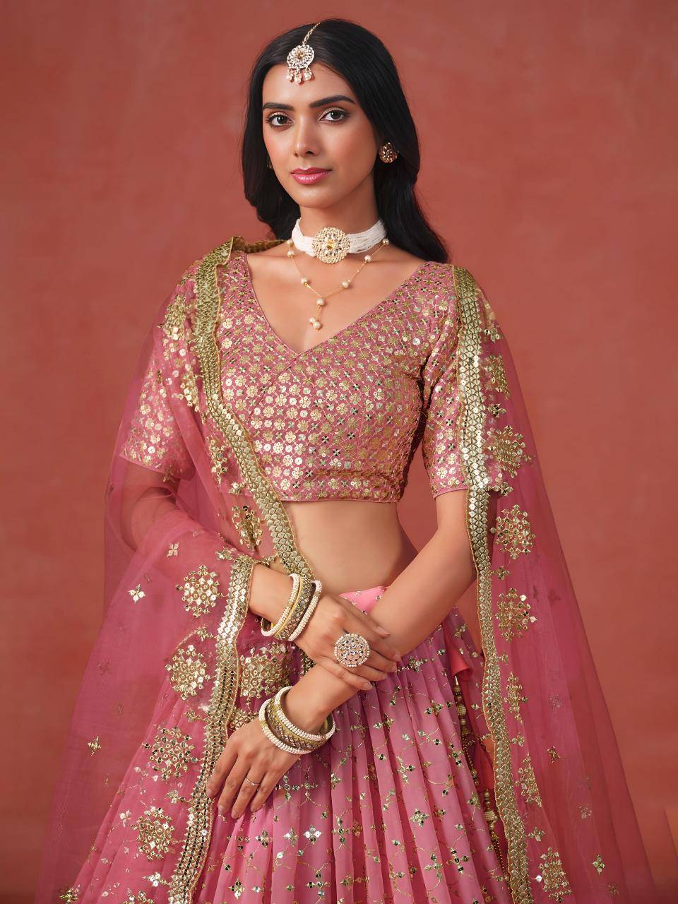OMBRE Georgette Peach Lehengha choli wholesale online in Gujarat