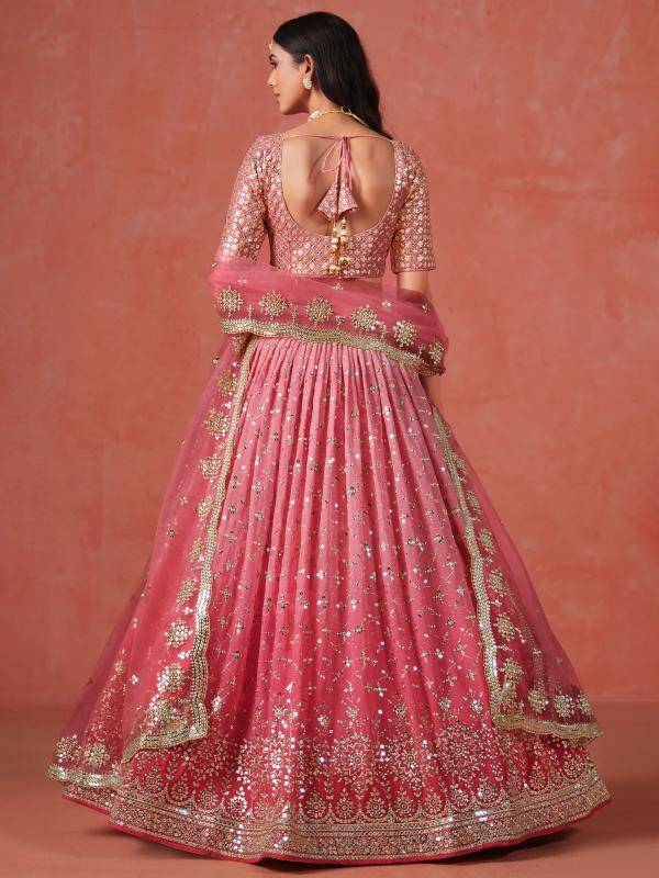 OMBRE Georgette Peach Lehengha choli wholesale online in Gujarat