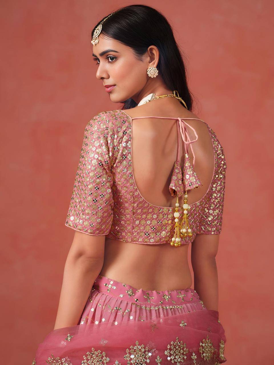OMBRE Georgette Peach Lehengha choli wholesale online in Gujarat