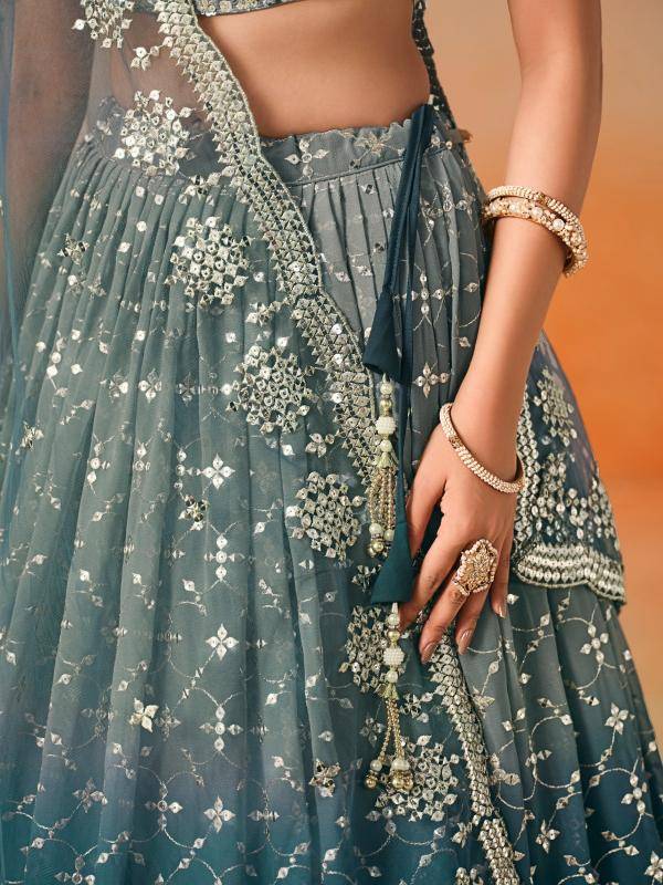OMBRE Georgette Dove Blue Pure silk Lehengha choli wholesale in Gujarat