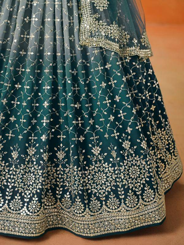 OMBRE Georgette Dove Blue Pure silk Lehengha choli wholesale in Gujarat