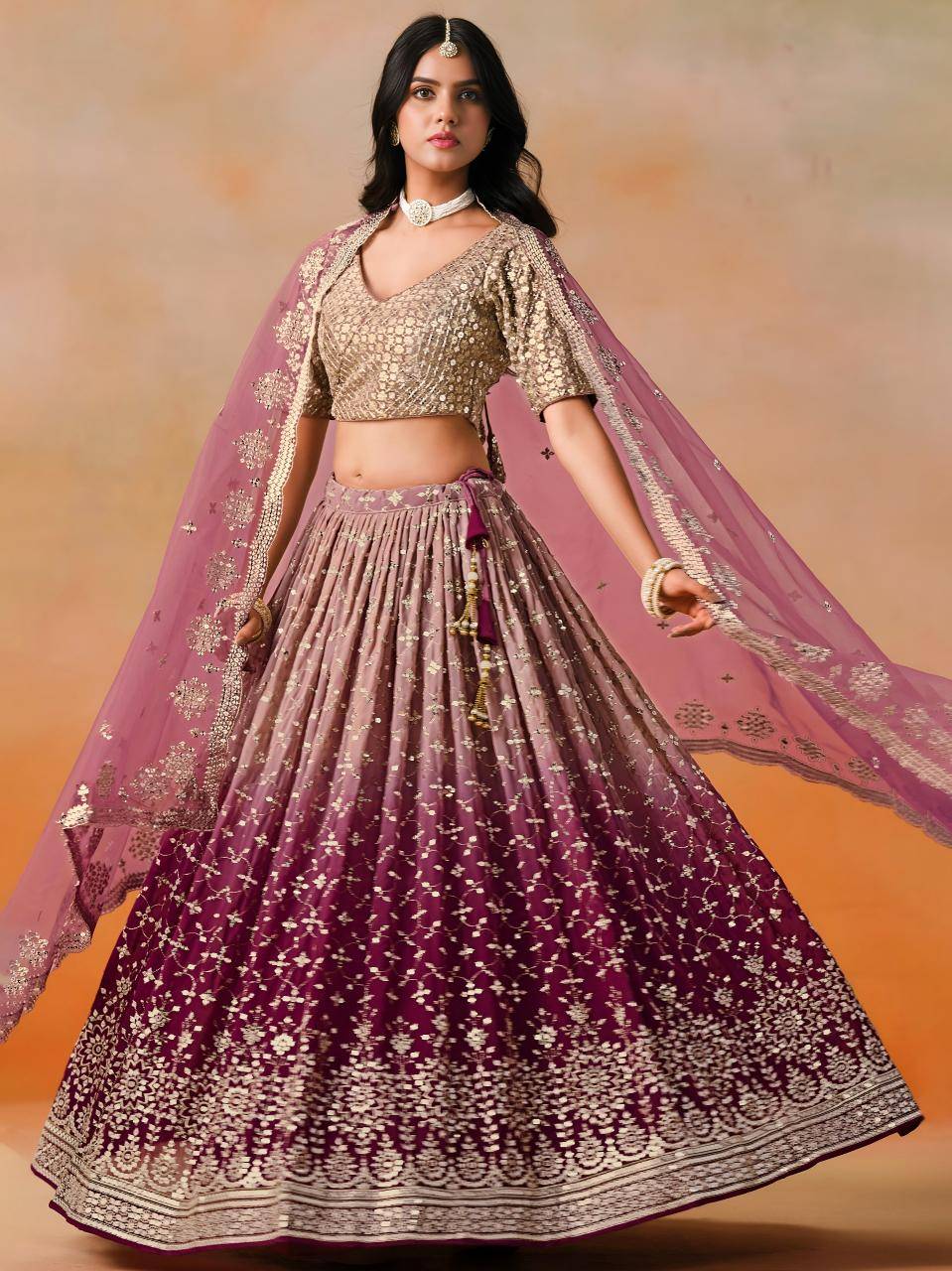 OMBRE Georgette Maroon Bollywood Lehengha choli wholesale in Gujarat