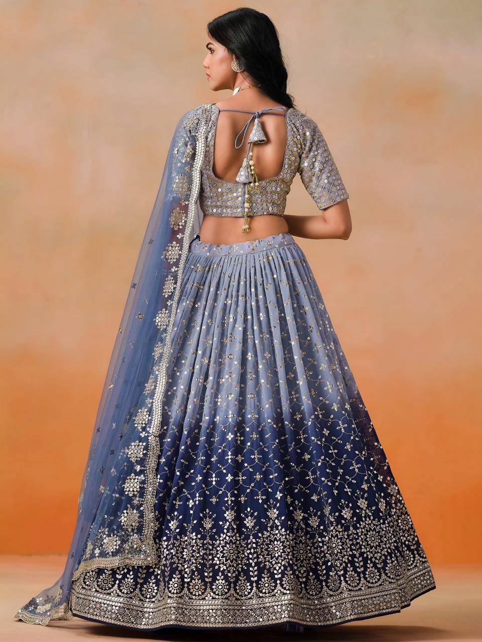 OMBRE Georgette Navy Blue Net Designer Lehengha choli wholesale market in Gujarat