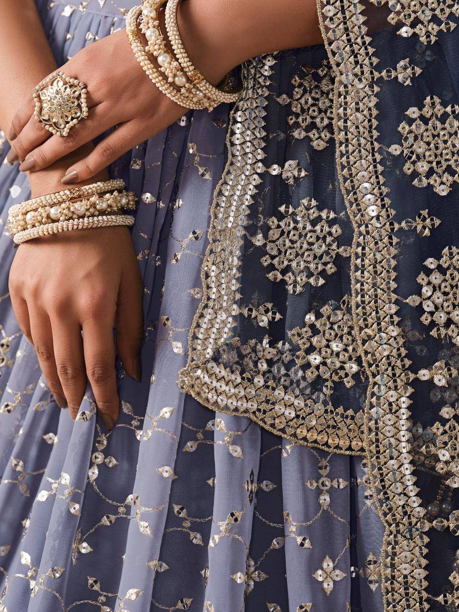 OMBRE Georgette Navy Blue Net Designer Lehengha choli wholesale market in Gujarat