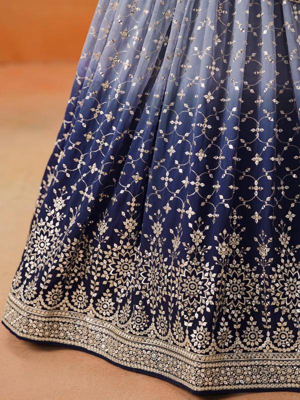 OMBRE Georgette Navy Blue Net Designer Lehengha choli wholesale market in Gujarat