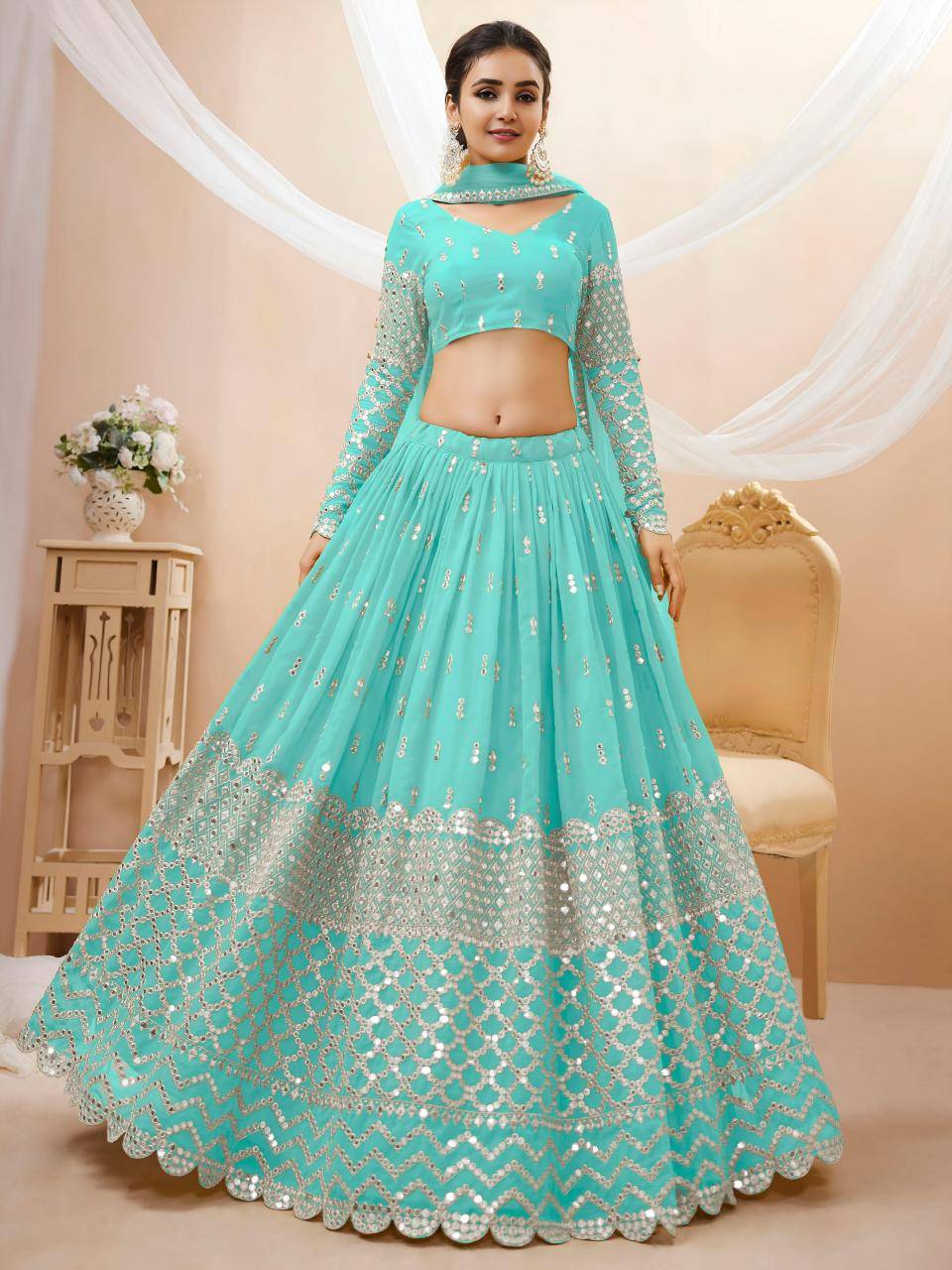 Expression vol 1 Georgette Sky Blue Heavy Lehengha choli wholesale in Gujarat