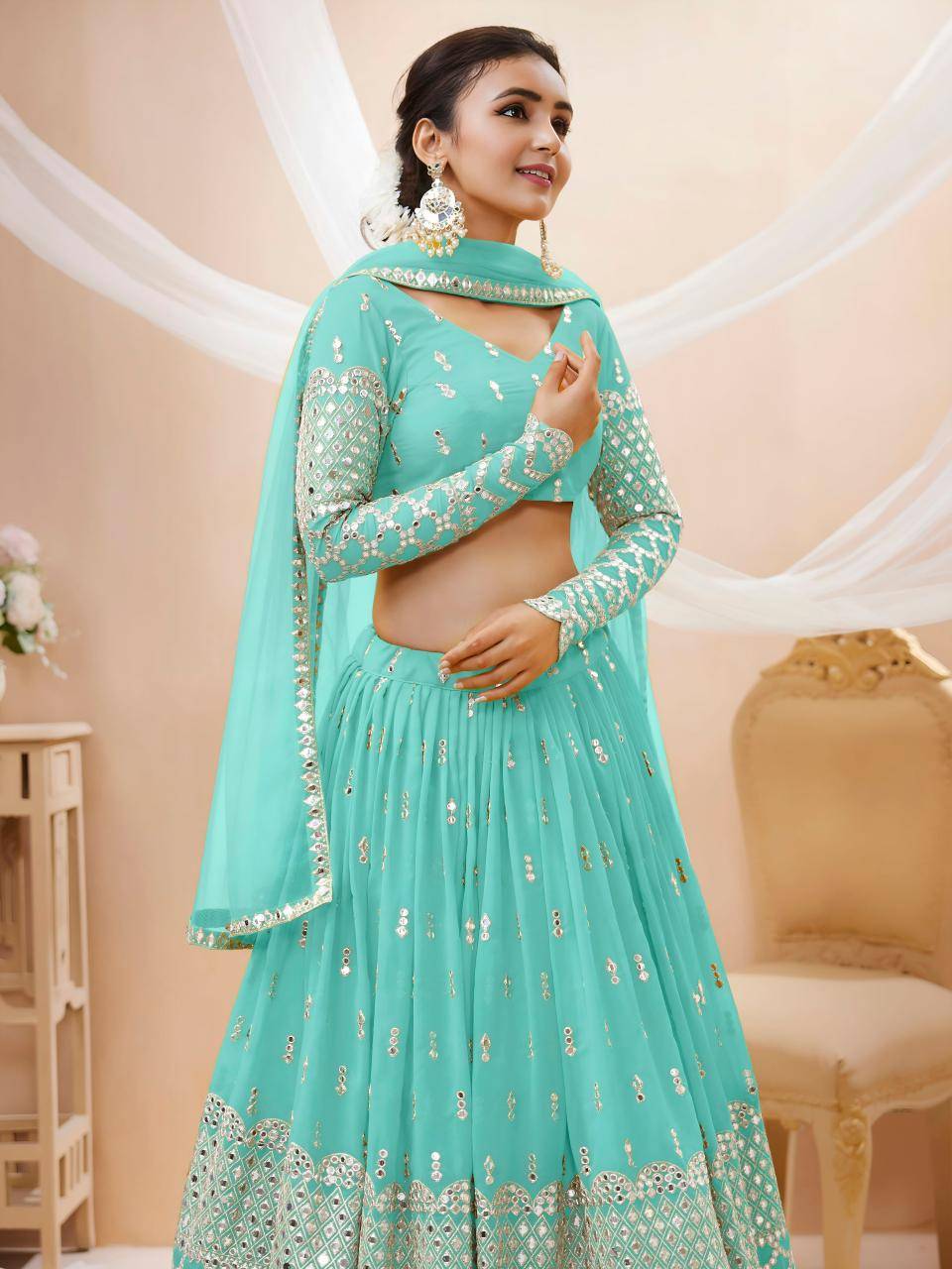 Expression vol 1 Georgette Sky Blue Heavy Lehengha choli wholesale in Gujarat