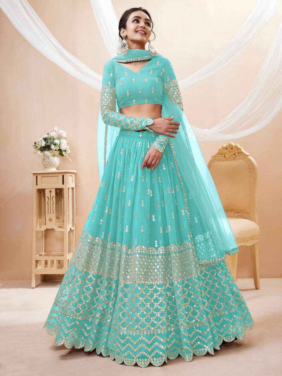 Expression vol 1 Georgette Sky Blue Heavy Lehengha choli wholesale in Gujarat