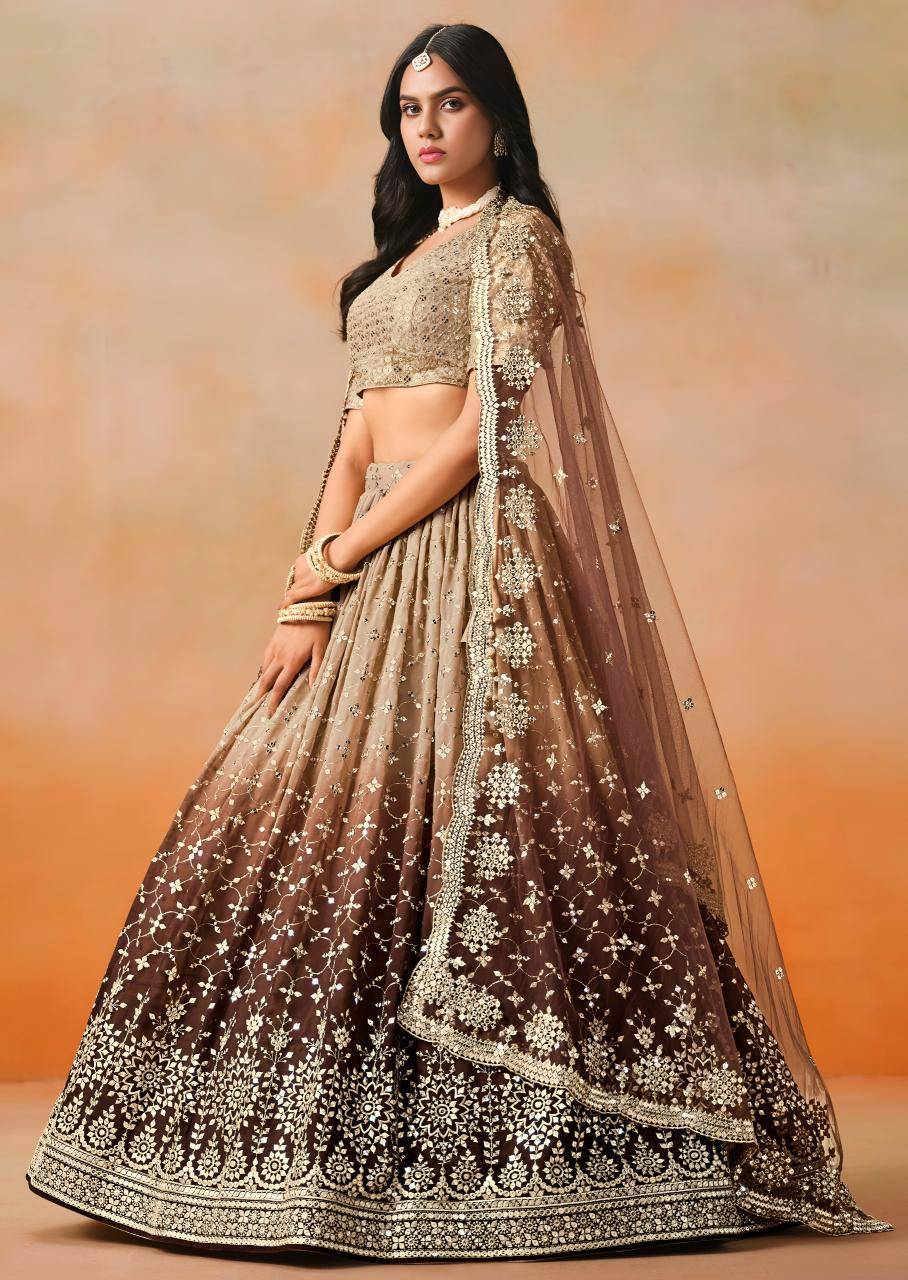 OMBRE Georgette Brown Resham work Lehengha choli wholesale in Gujarat