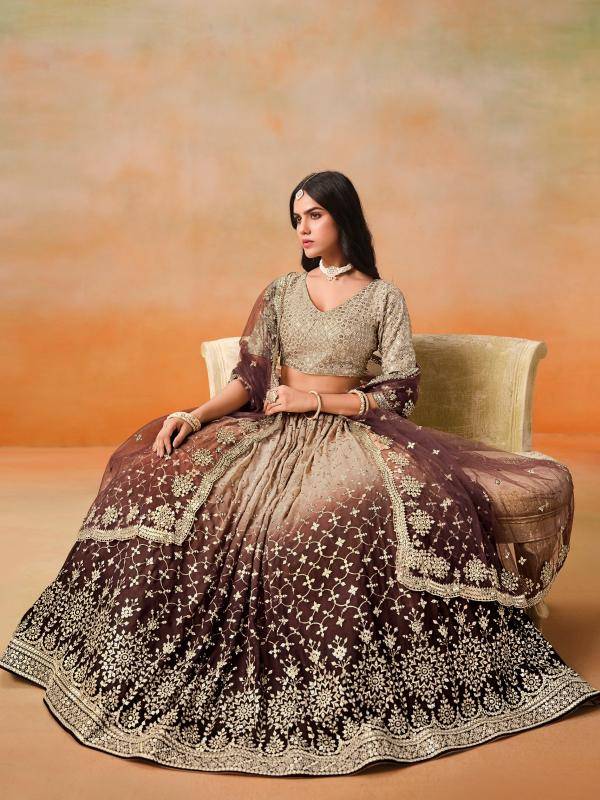 OMBRE Georgette Brown Resham work Lehengha choli wholesale in Gujarat