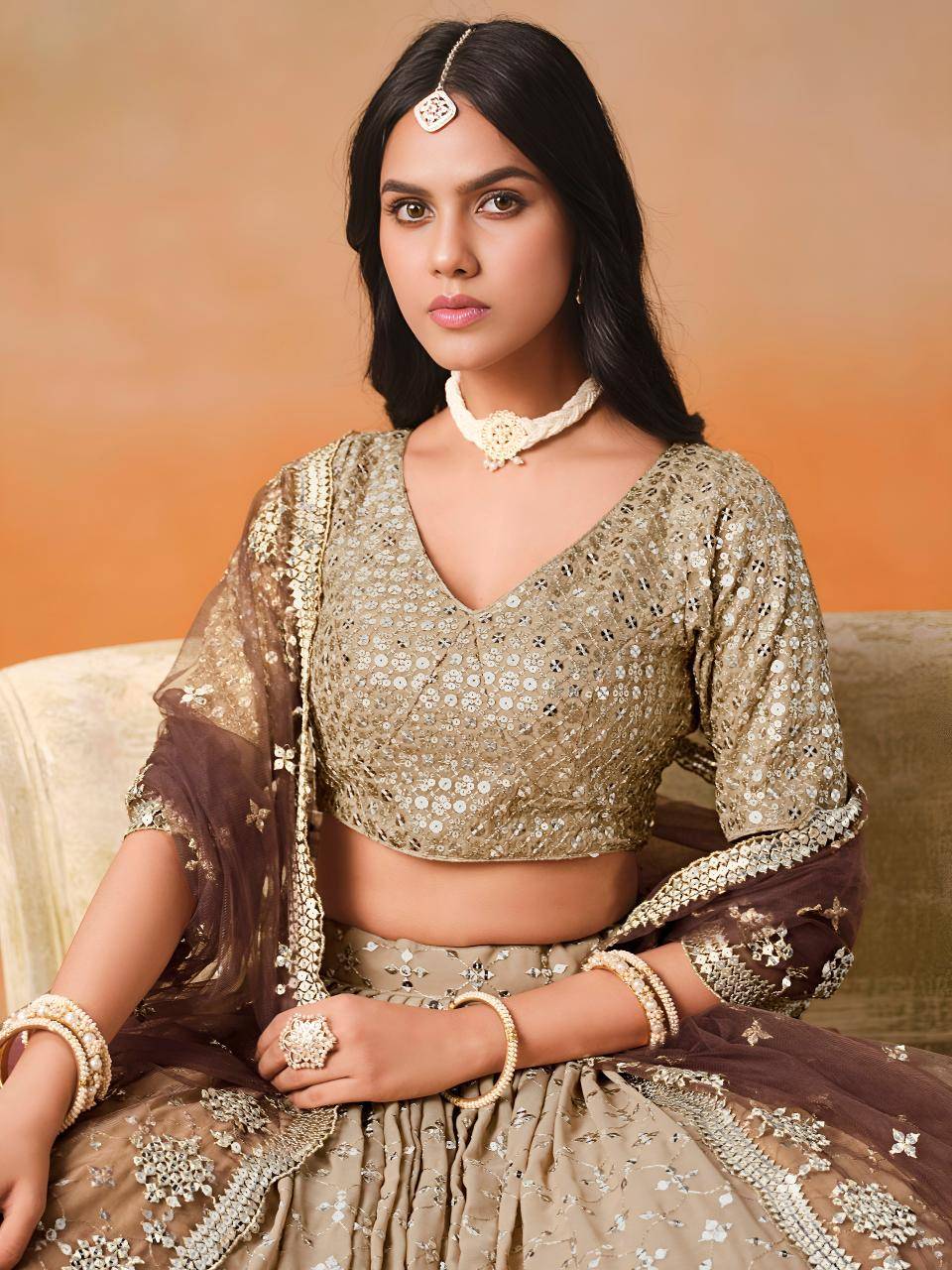 OMBRE Georgette Brown Resham work Lehengha choli wholesale in Gujarat