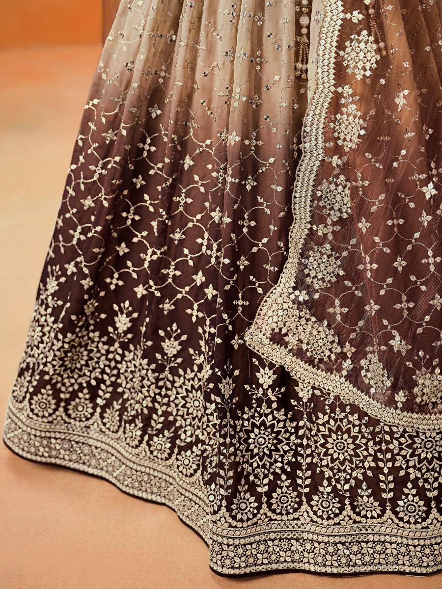 OMBRE Georgette Brown Resham work Lehengha choli wholesale in Gujarat