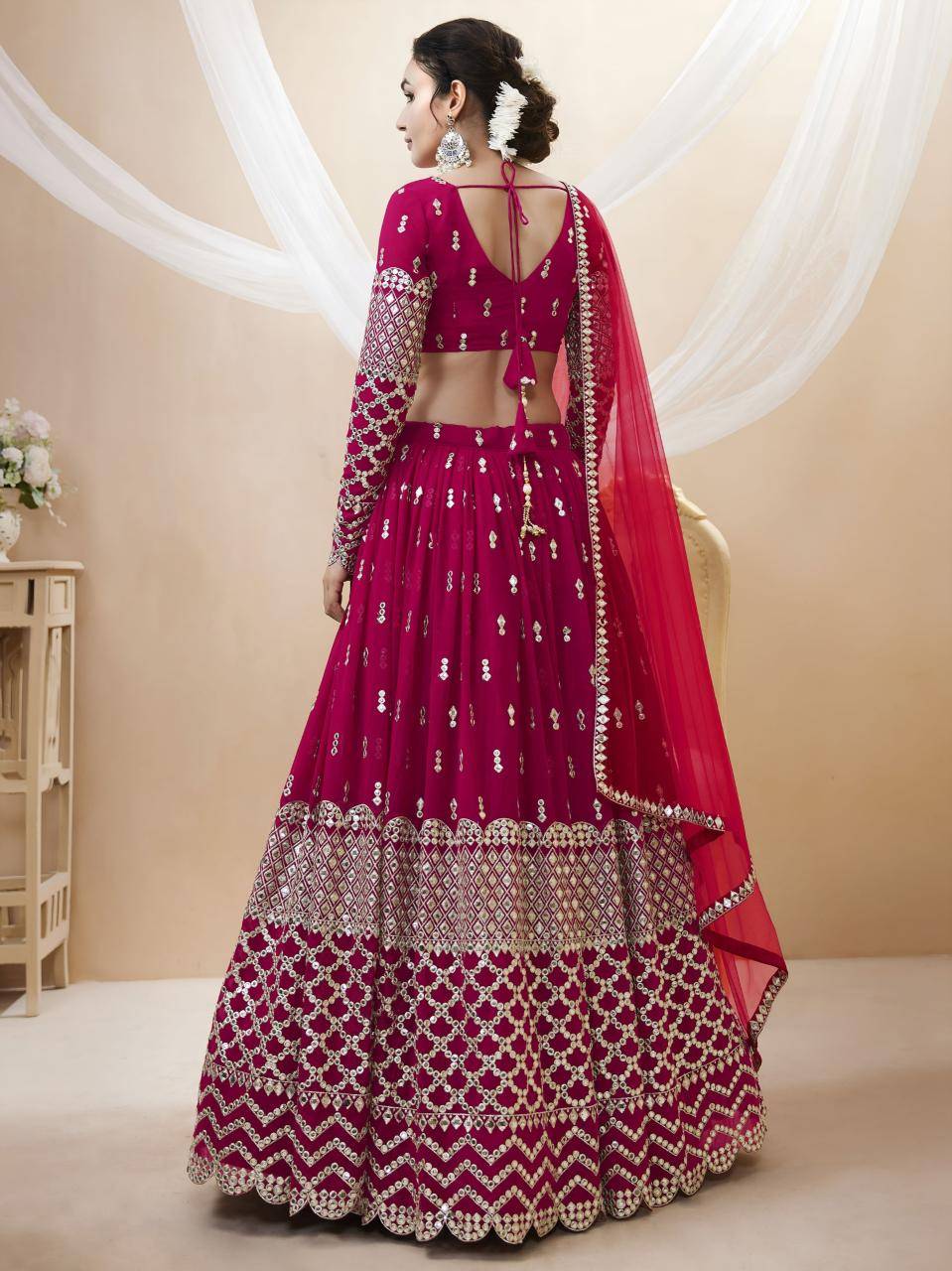 OMBRE Georgette Hot Pink Partywear Lehengha choli wholesale in Gujarat