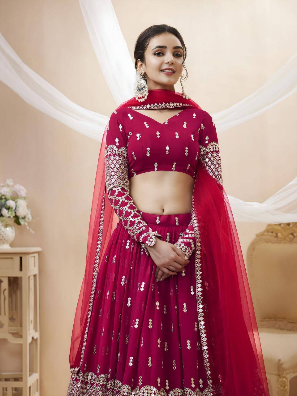 OMBRE Georgette Hot Pink Partywear Lehengha choli wholesale in Gujarat
